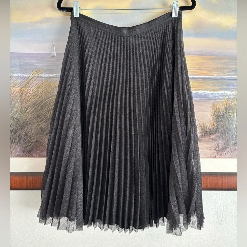 Anine Bing Black Lovisa Pleated Metallic Midi Skirt